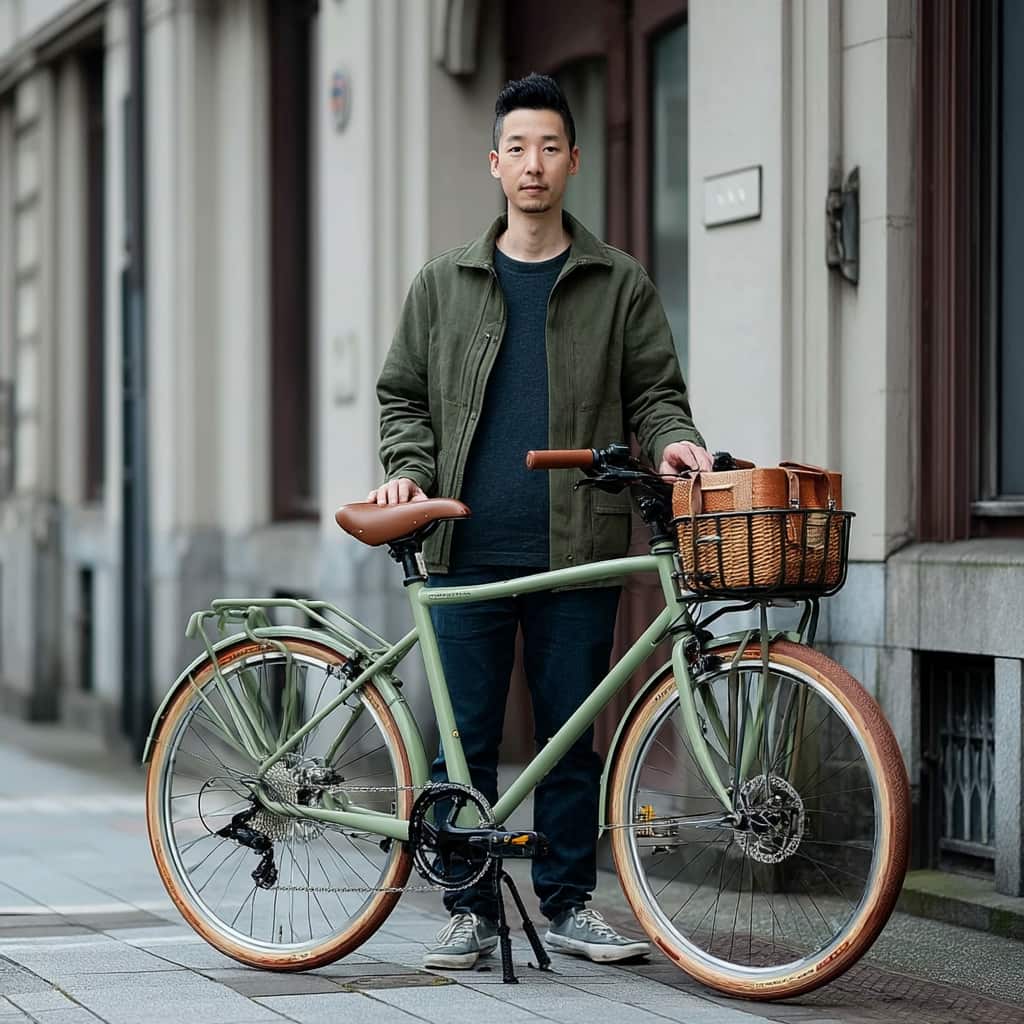 ロントラックとカゴ、センタースタンドを組み合わせたクロスバイク