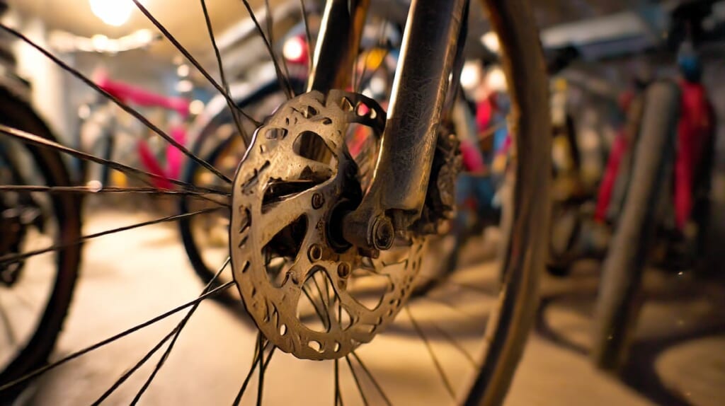 　Vブレーキとディスクブレーキ構造の違いが分かる自転車ブレーキ部分