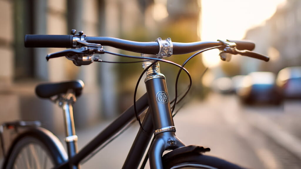 クロスバイクのカーボンフォーク部分をクローズアップした写真