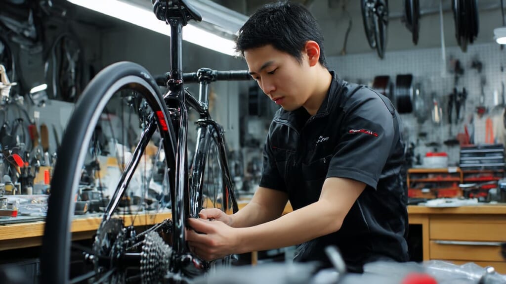 　整備されたクロスバイクと通販・店舗購入を想起させるシーン