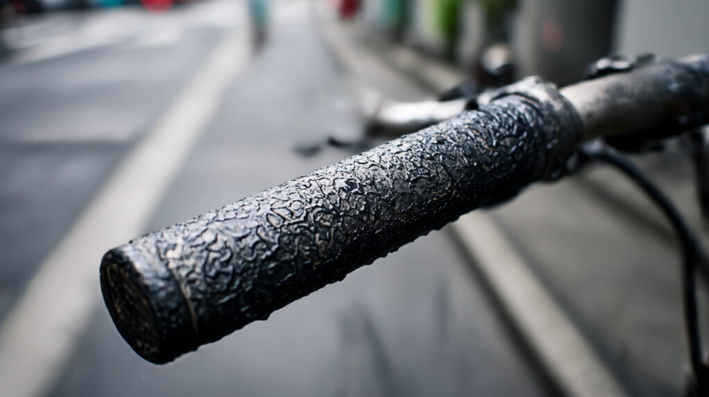 　加水分解によって劣化し、粘着質になったゴム素材の拡大イメージ