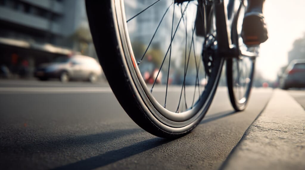 30C幅タイヤがアスファルト路面に接地している様子