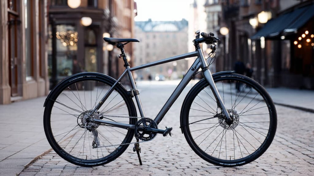 ステムを逆付けしてハンドル位置を高く調整したクロスバイクの例