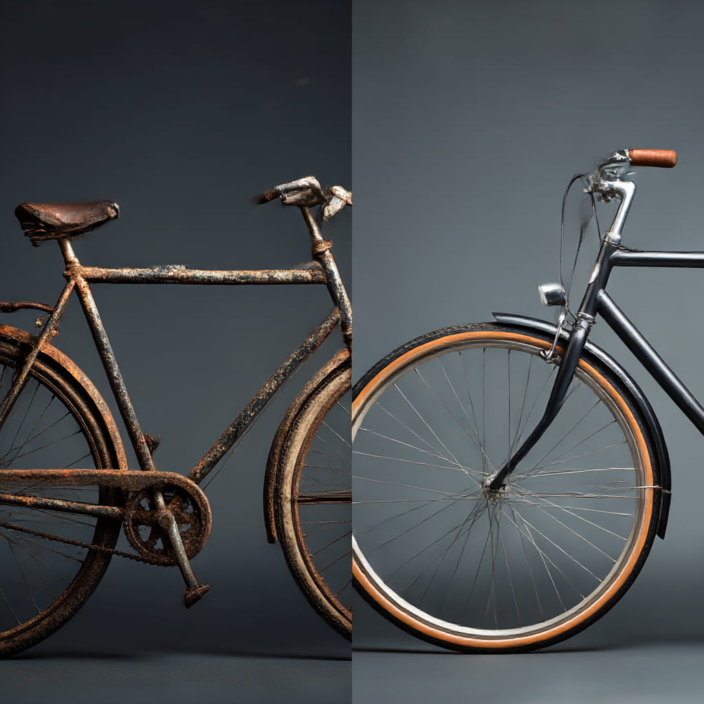 古い自転車と新品を対比し、撤去費用と買い替え判断を示すイメージ