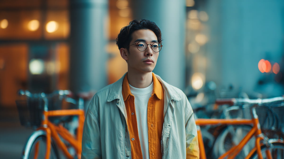 駅前で自転車が撤去され、空いた駐輪スペースを前に立ち尽くす日本人の様子