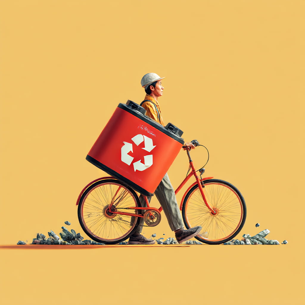 　電動自転車バッテリーをリサイクルに出す日本人の様子