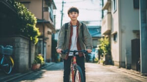 高校生がクロスバイクで通学する様子を写したイメージ