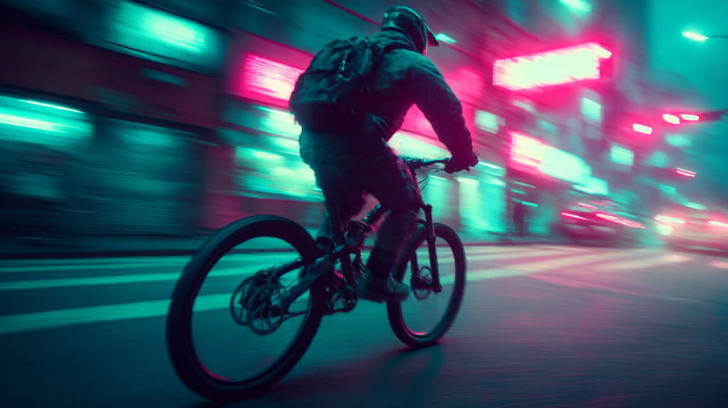 重いMTBで信号発進に苦労する様子の対比イメージ