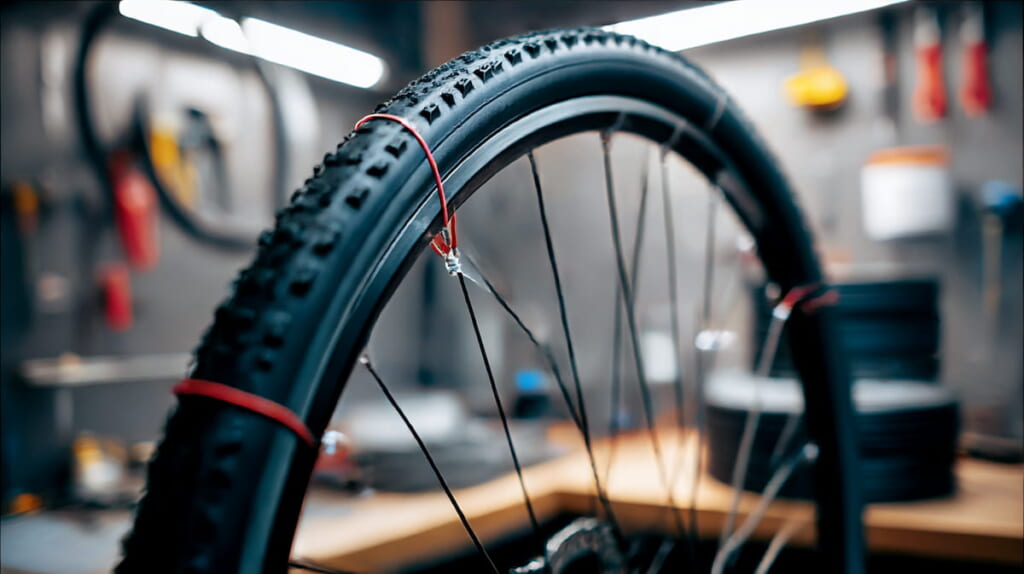 結束バンドを使ったクロスバイクタイヤ装着方法