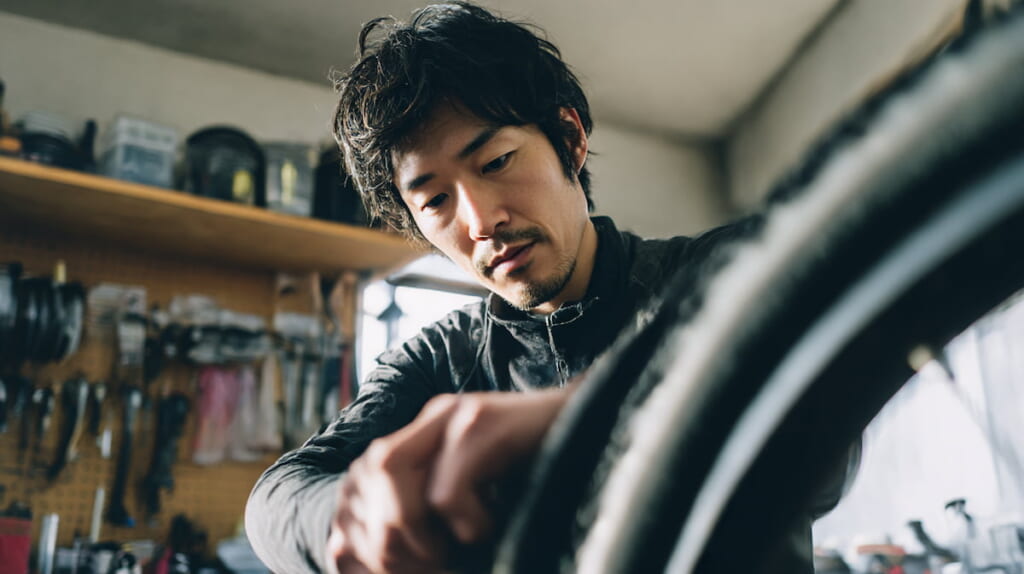 クロスバイク後輪を外す際のチェーンと変速機の位置関係