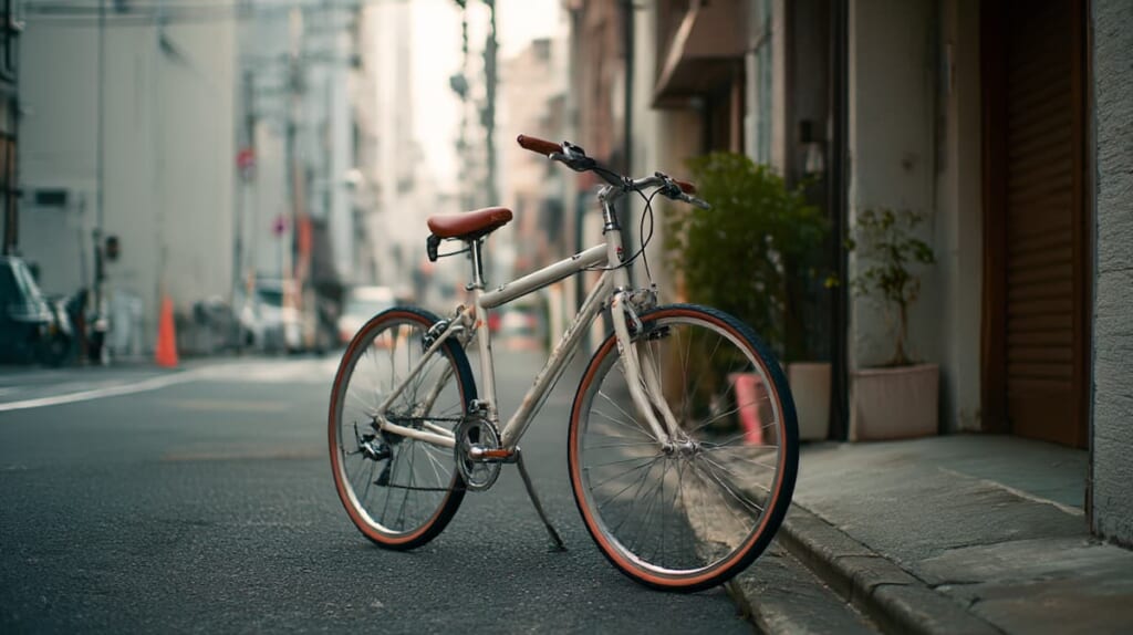 街中に自然に溶け込むルイガノ系クロスバイクの実用的な佇まい