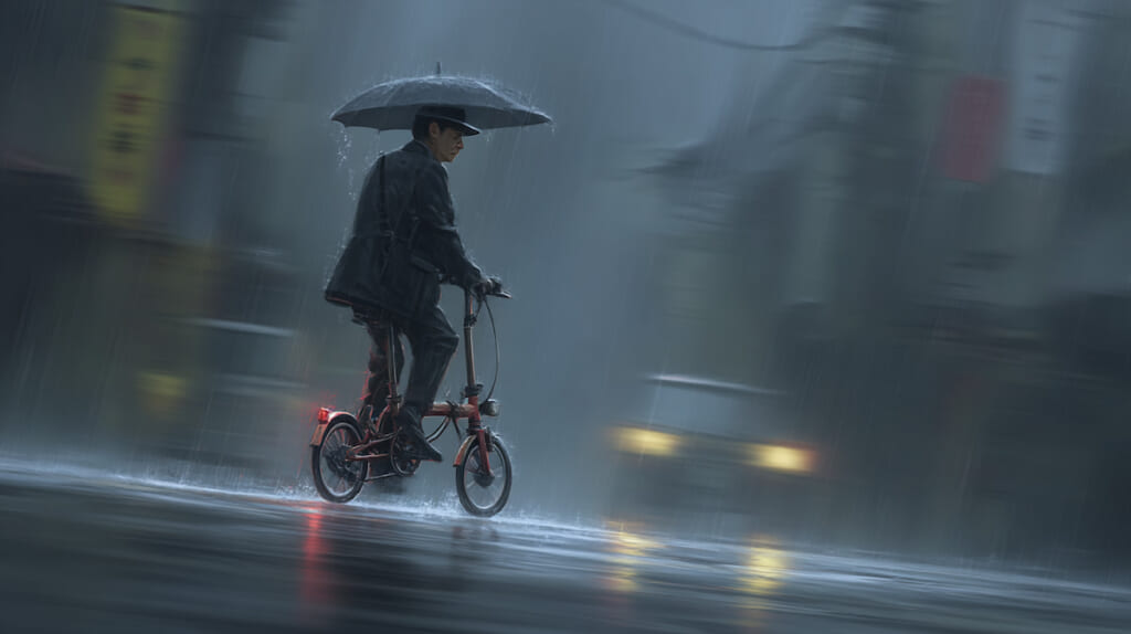 段差や雨天で不安定になりやすいミニベロの走行シーン
