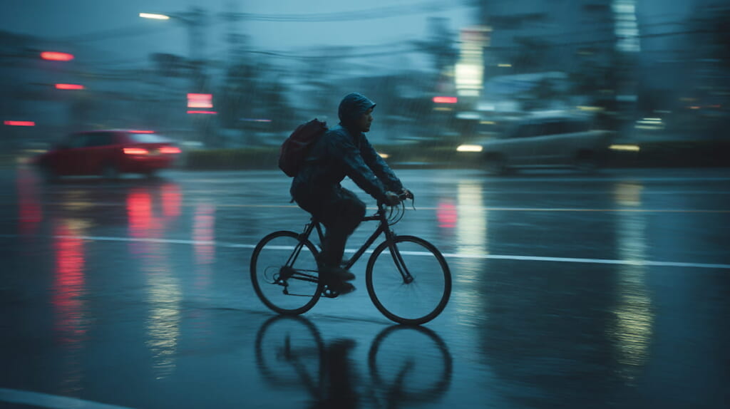雨の日の自転車での通勤画像