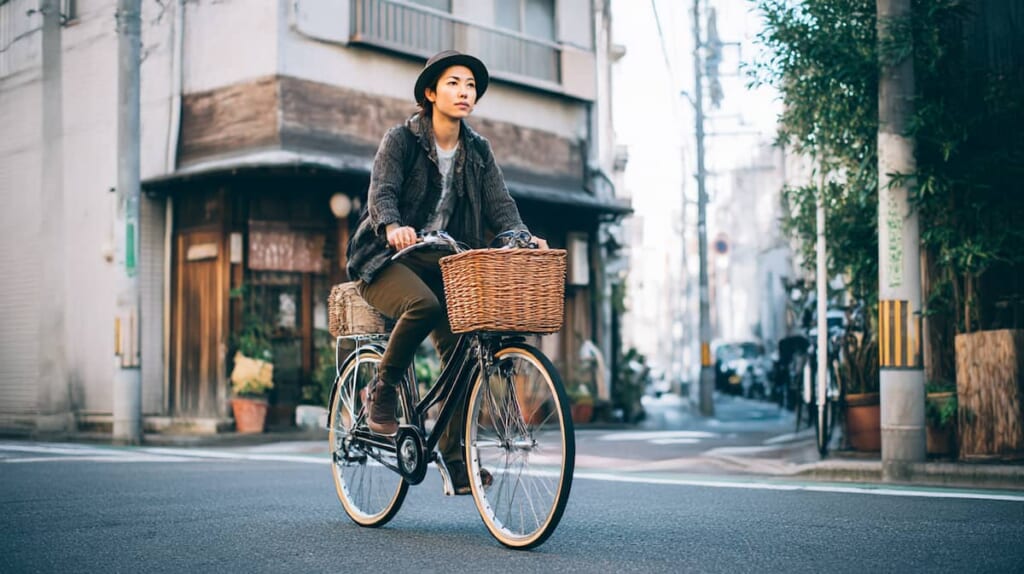 自転車の小さいカゴと大型カゴの違いが分かるイメージ